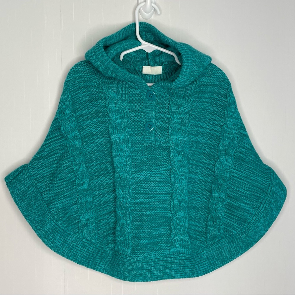 Crazy 8 Girls Cable Knit Hooded Poncho Soft Cotton Acrylic Blend Green XS 4